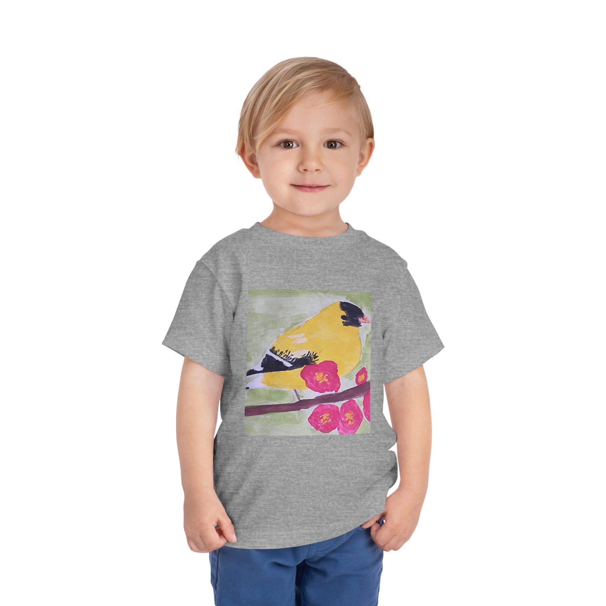 Yellow Goldfinch on Cherry Blossom Branch | Kids Spring Bird Shirt