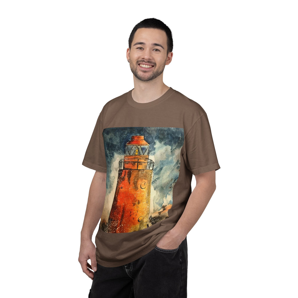 Orange Lighthouse Watercolor T-shirt | Nautical Coastal Art Tee | Beach Lover Gift