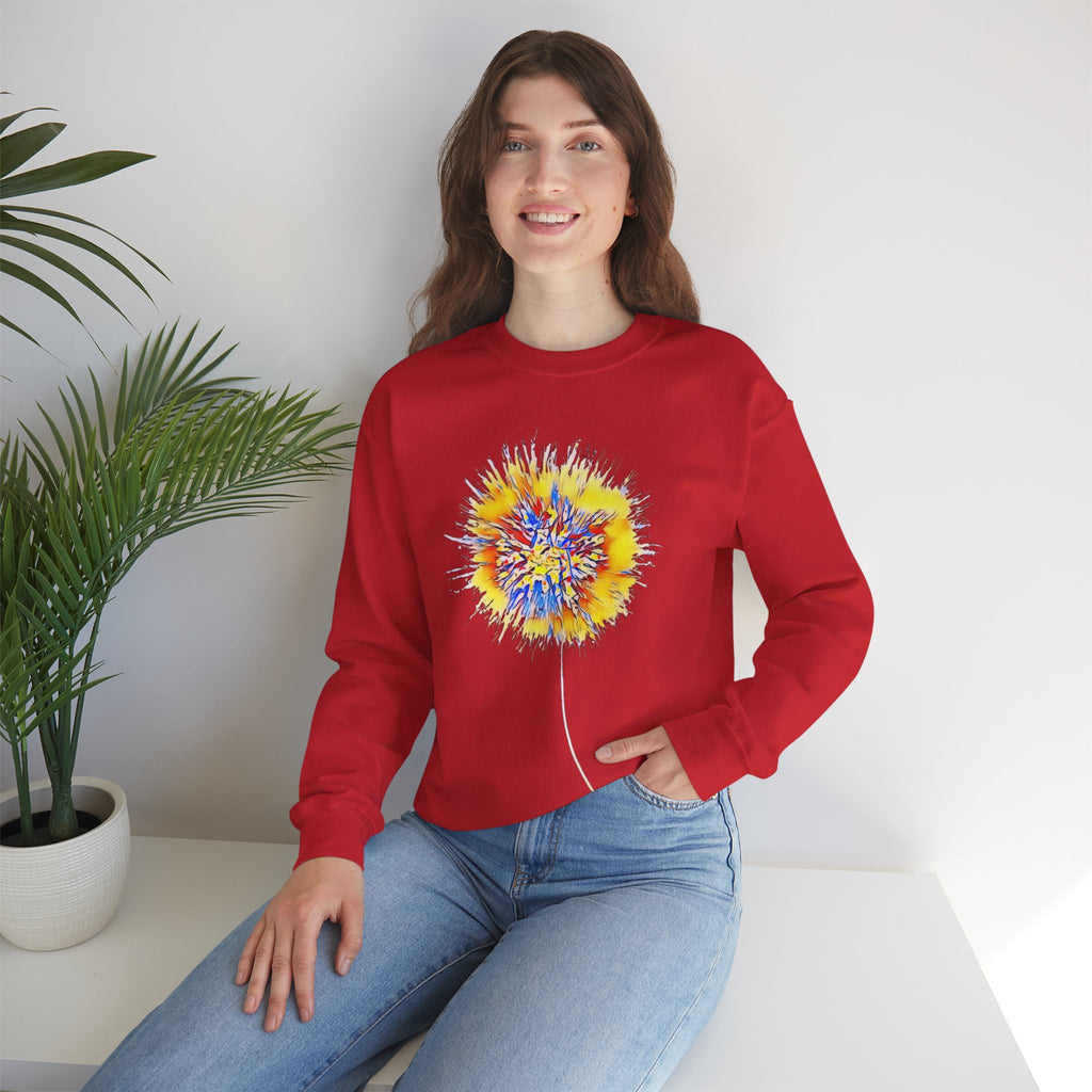 Sunburst Abstract Crewneck Sweatshirt — Colorful Floral Explosion Graphic
