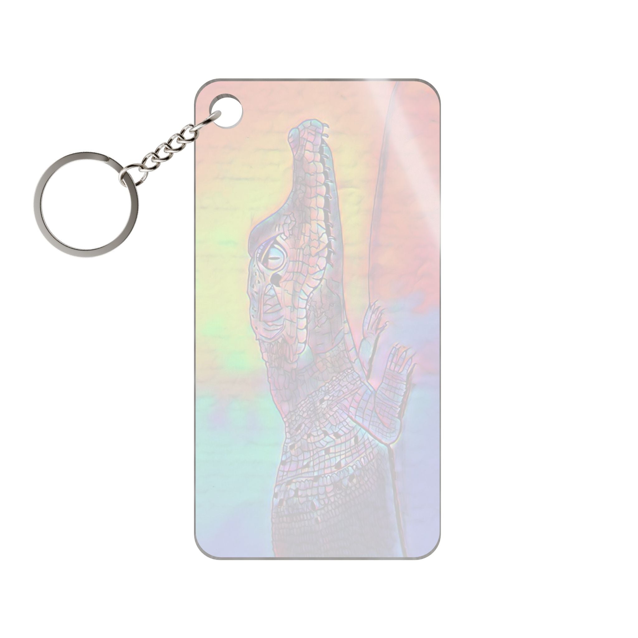 Holographic Alligator Keychain Charm – Rainbow Crocodile Printed Key Ring