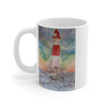 Lighthouse Ceramic Coffee Mug | 11oz Scenic Seaside Watercolor Design | Nautical Gift