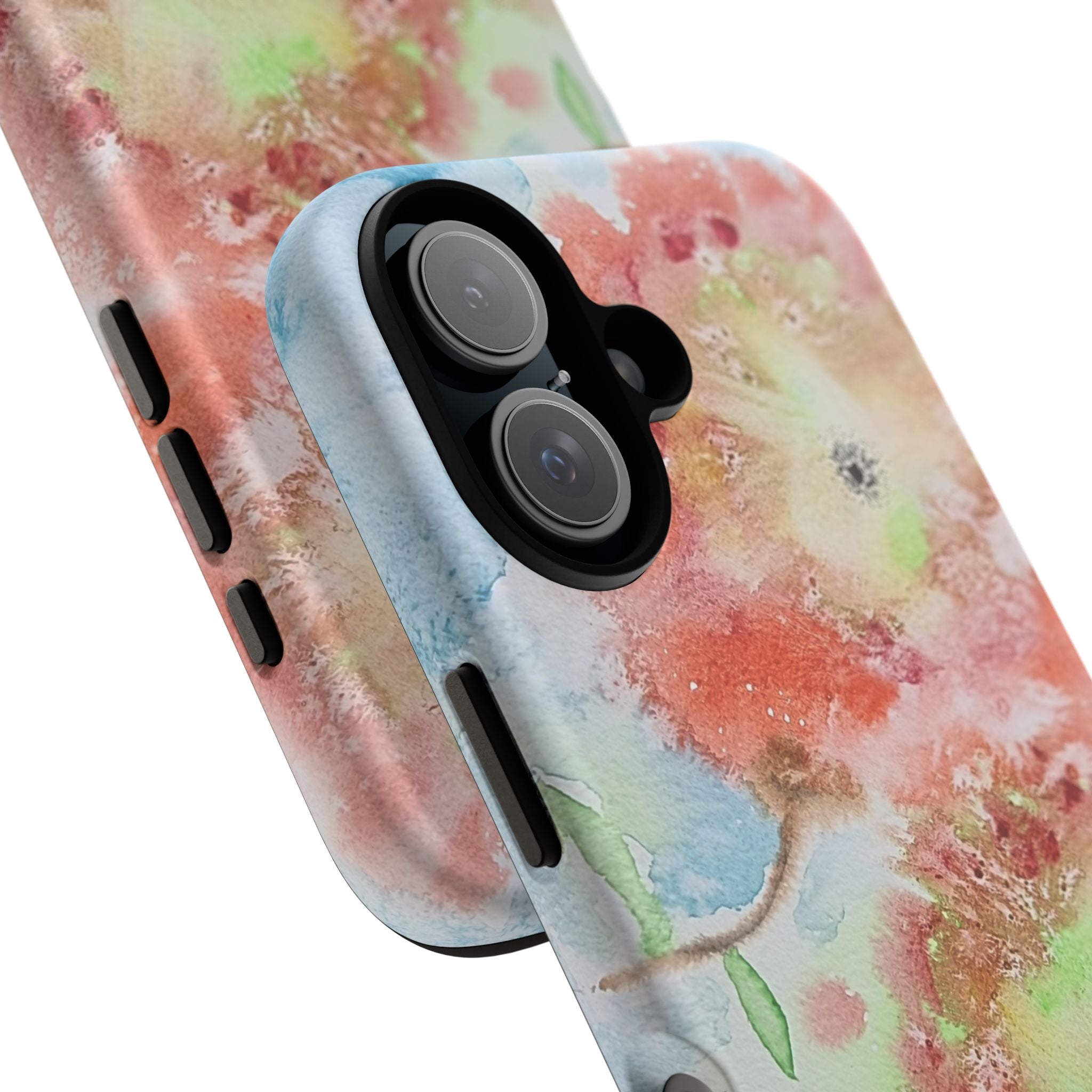 Floral Watercolor Tough Phone Case — Pastel Pink & Blue Protective Cover