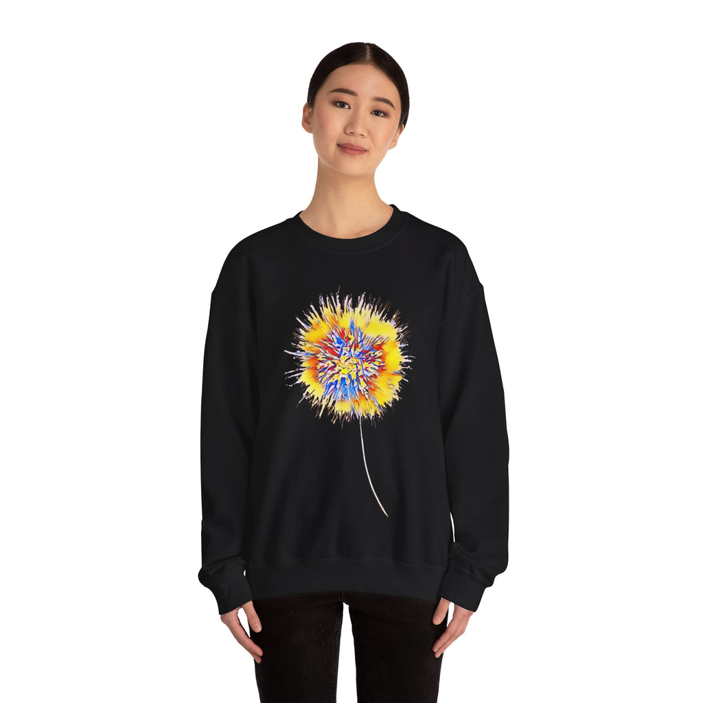 Sunburst Abstract Crewneck Sweatshirt — Colorful Floral Explosion Graphic