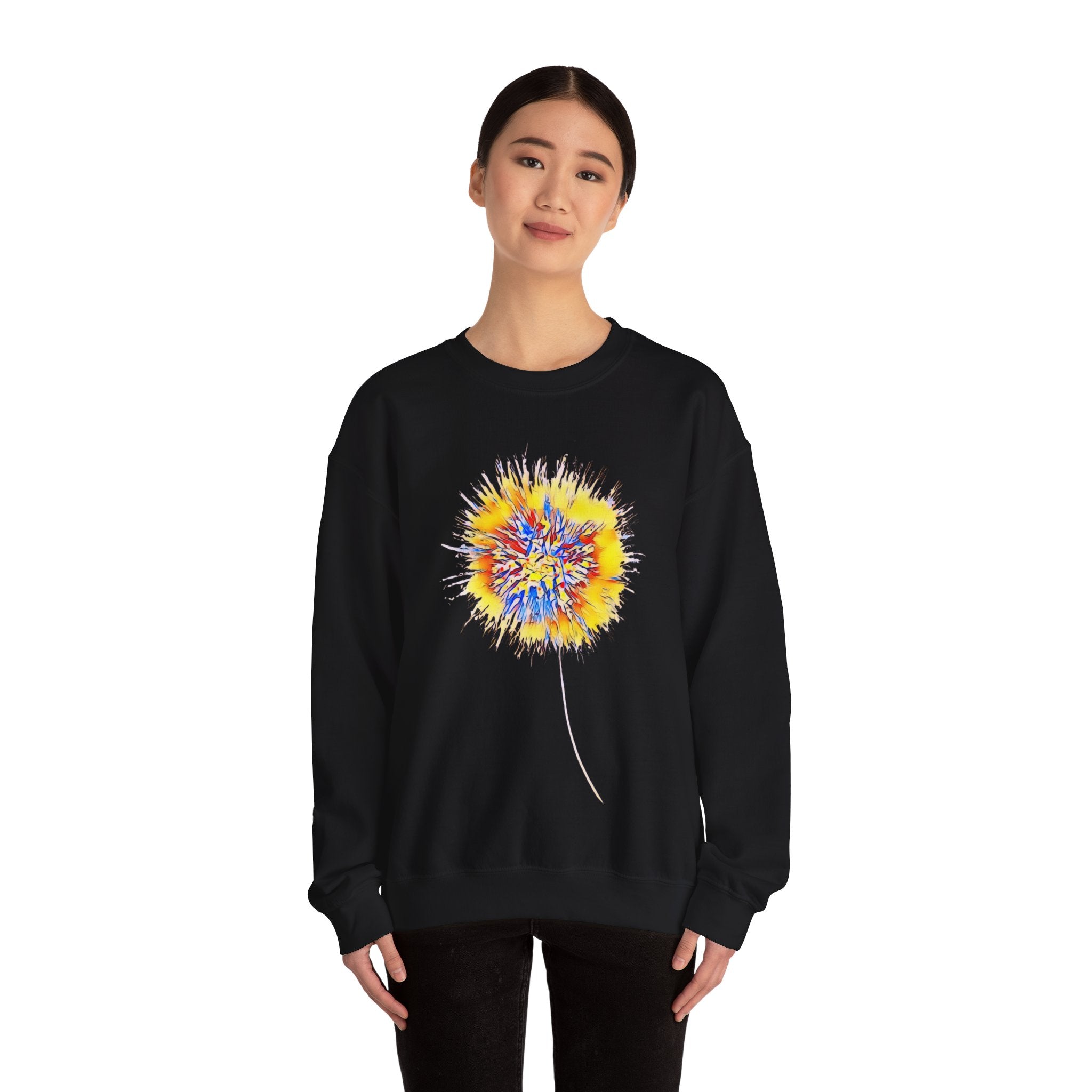 Sunburst Abstract Crewneck Sweatshirt — Colorful Floral Explosion Graphic