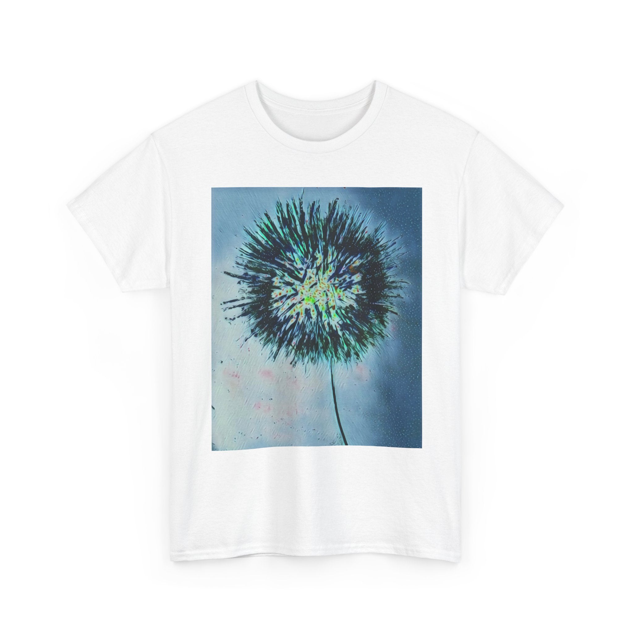 Dandelion Art T-Shirt — Ethereal Blue Floral Graphic Tee