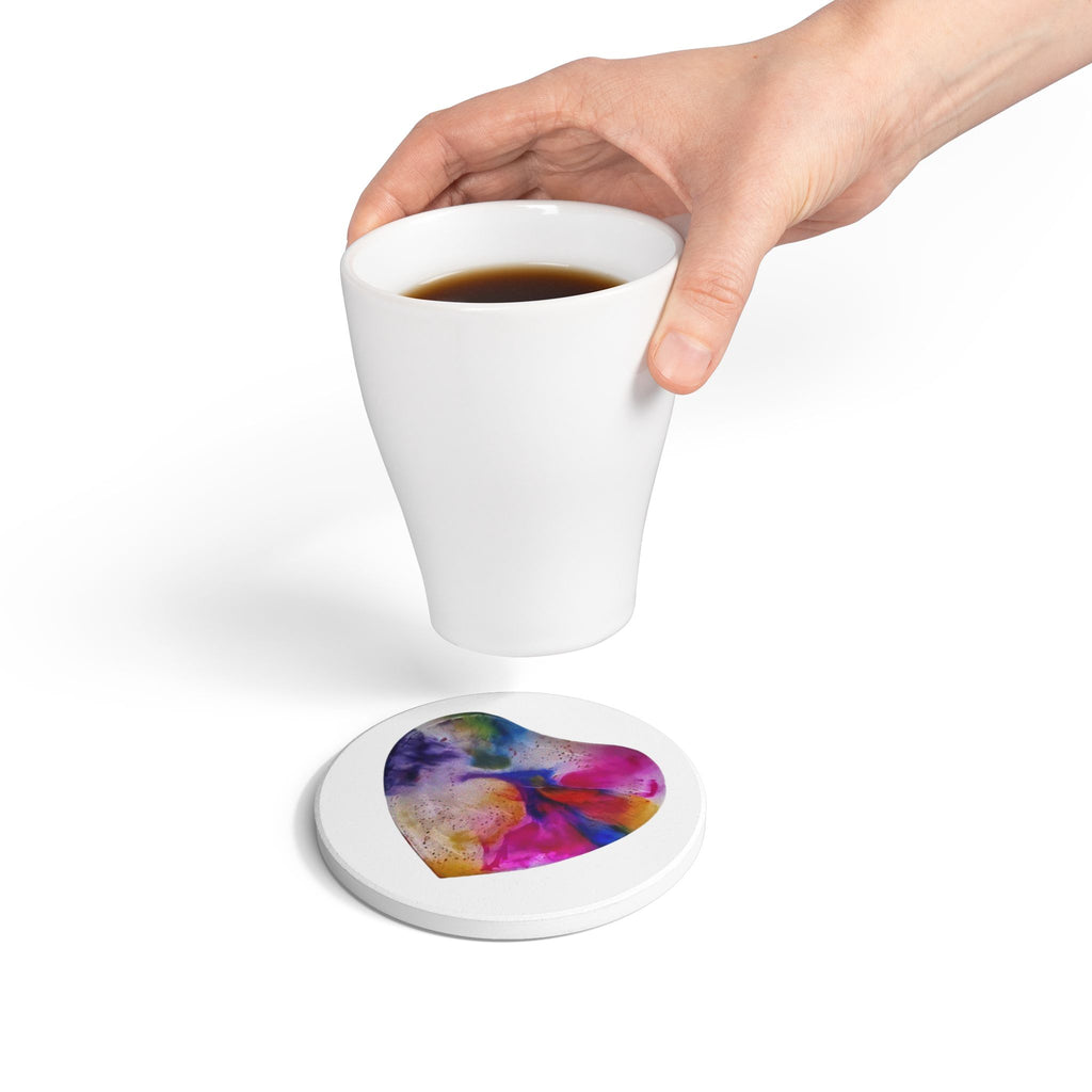 Abstract Watercolor Heart Ceramic Coaster | Colorful Resin Art