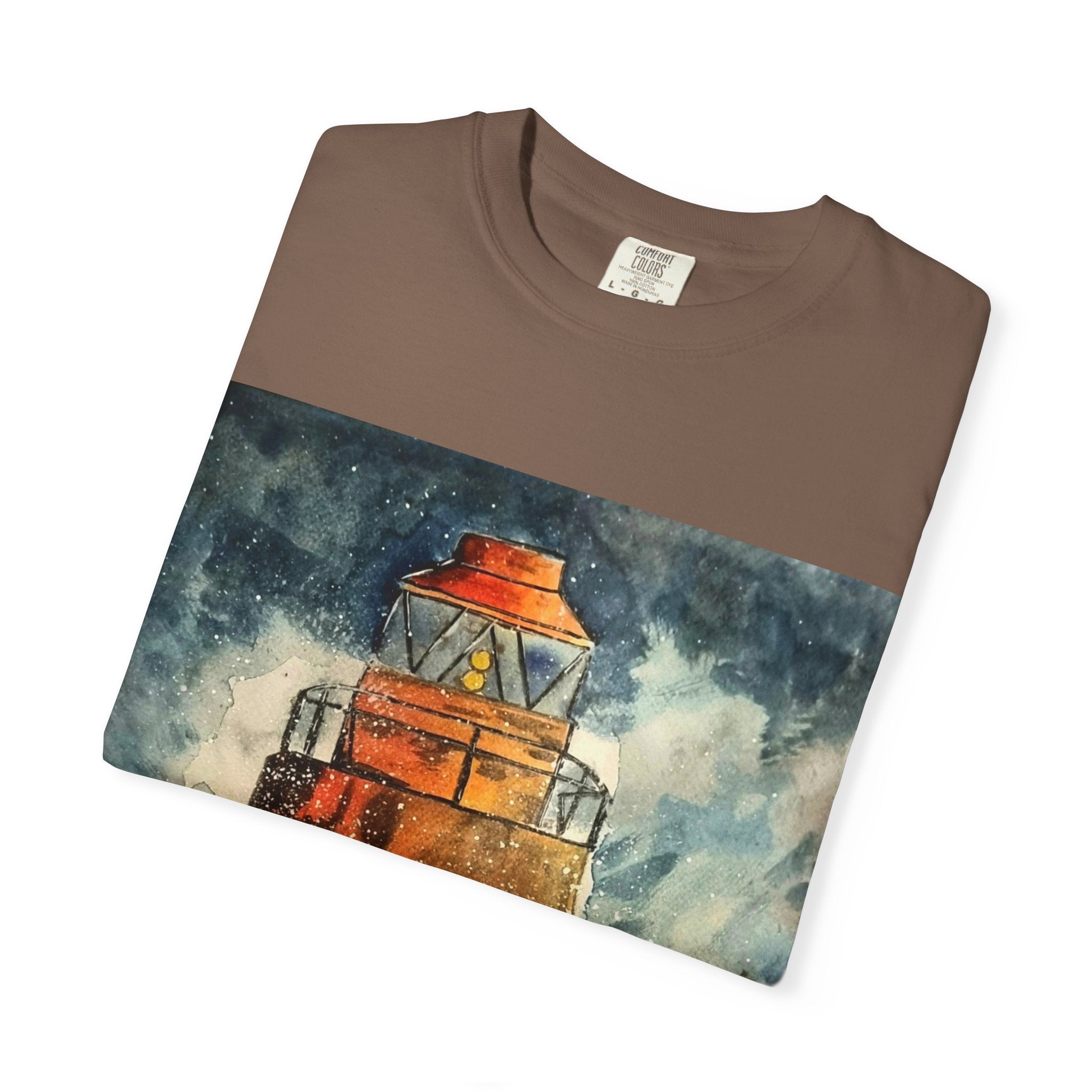 Orange Lighthouse Watercolor T-shirt | Nautical Coastal Art Tee | Beach Lover Gift