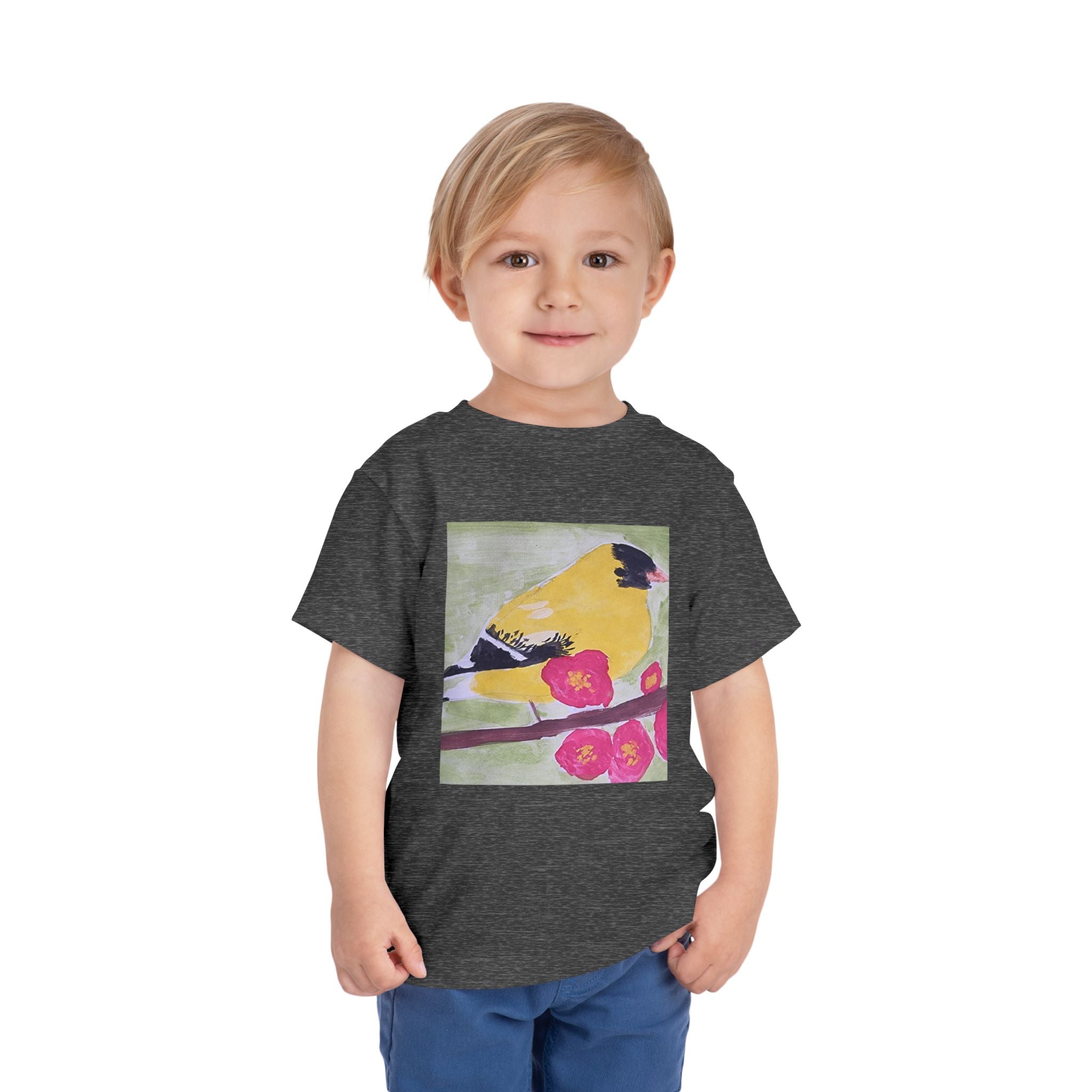 Yellow Goldfinch on Cherry Blossom Branch | Kids Spring Bird Shirt