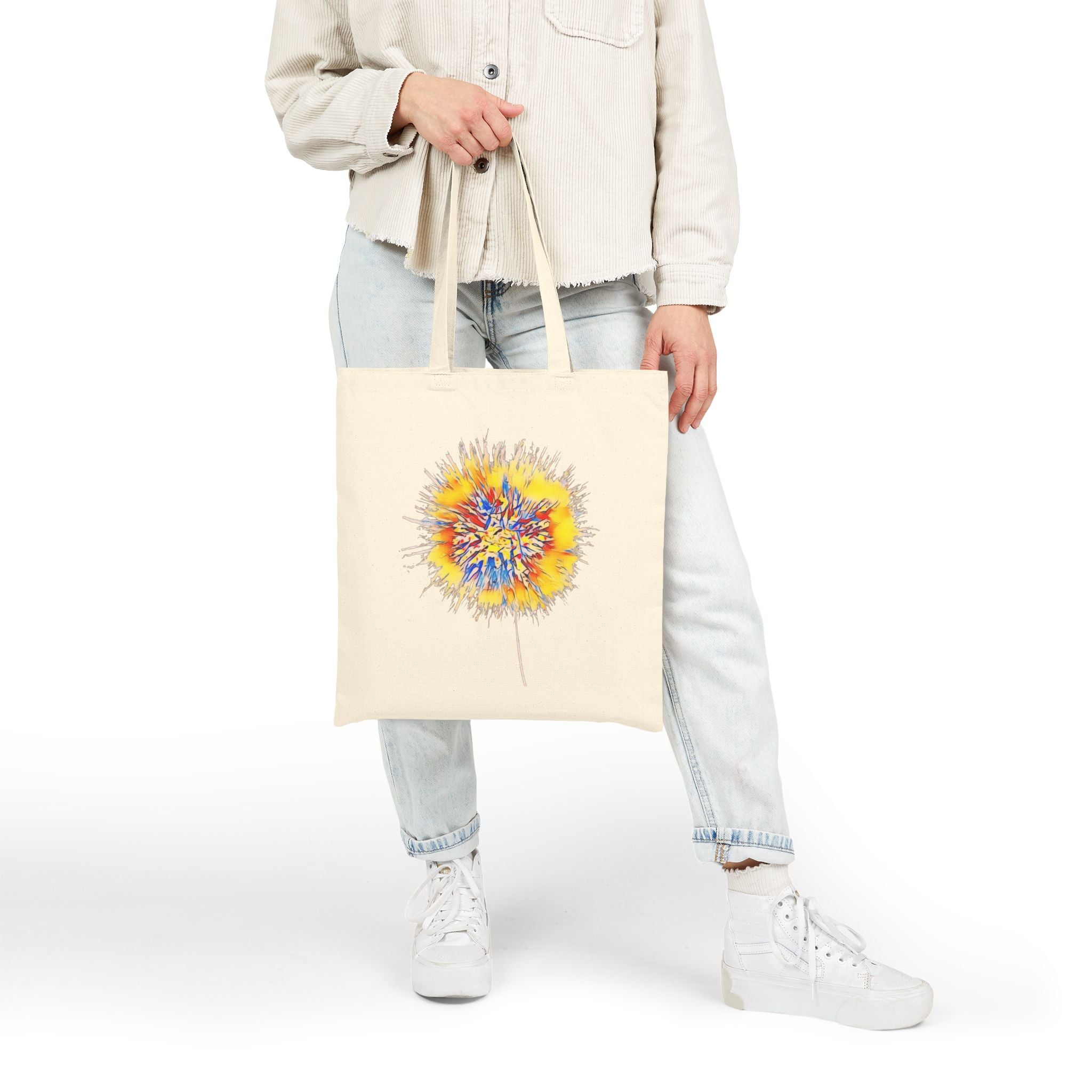 Dandelion Burst Canvas Tote Bag — Colorful Floral Art Shopper