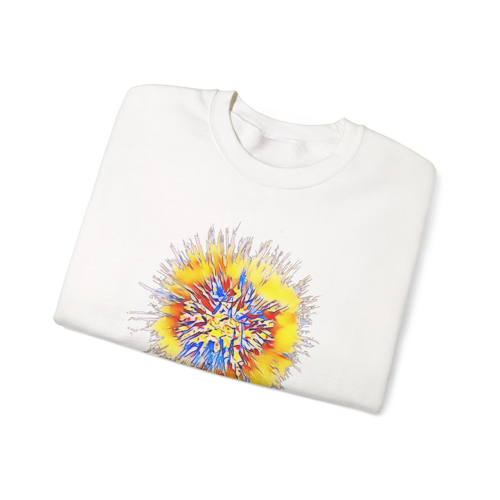 Sunburst Abstract Crewneck Sweatshirt — Colorful Floral Explosion Graphic