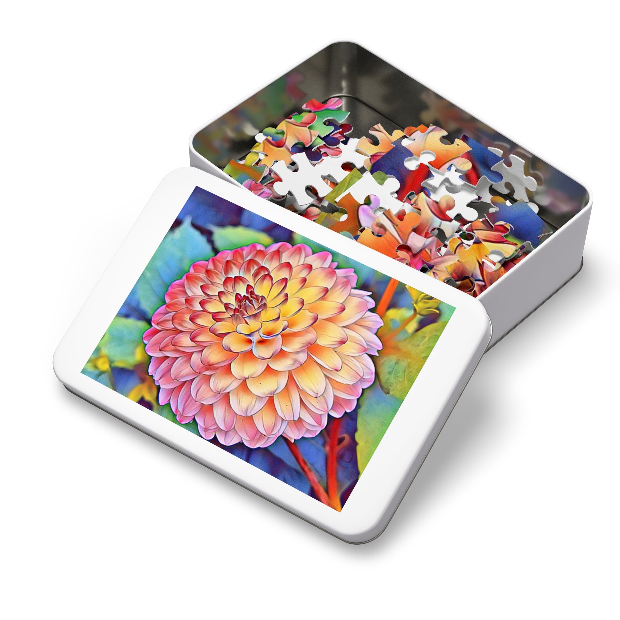 Floral Dahlia Jigsaw Puzzle with Tin — 500-Piece Vibrant Flower Puzzle Gift