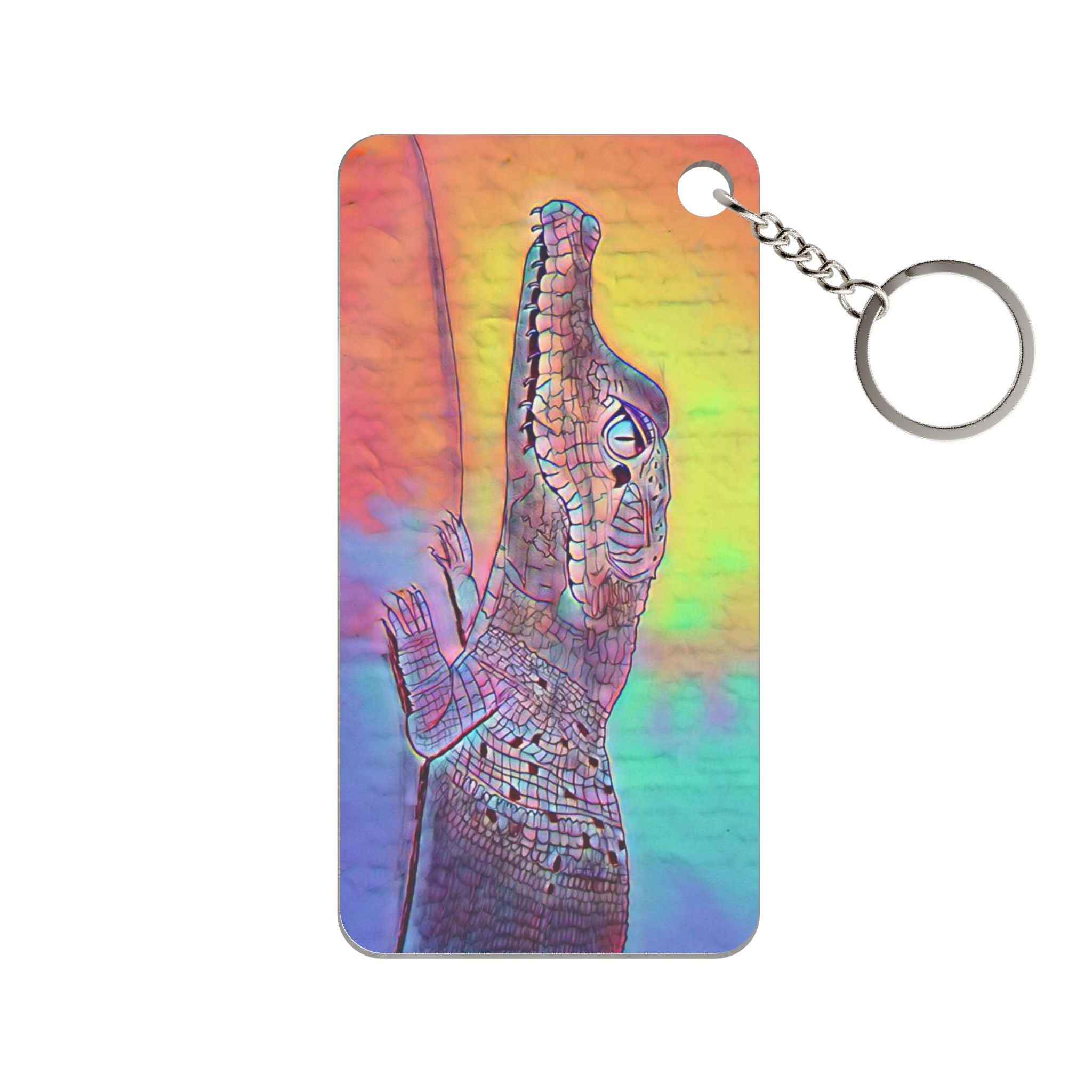 Holographic Alligator Keychain Charm – Rainbow Crocodile Printed Key Ring
