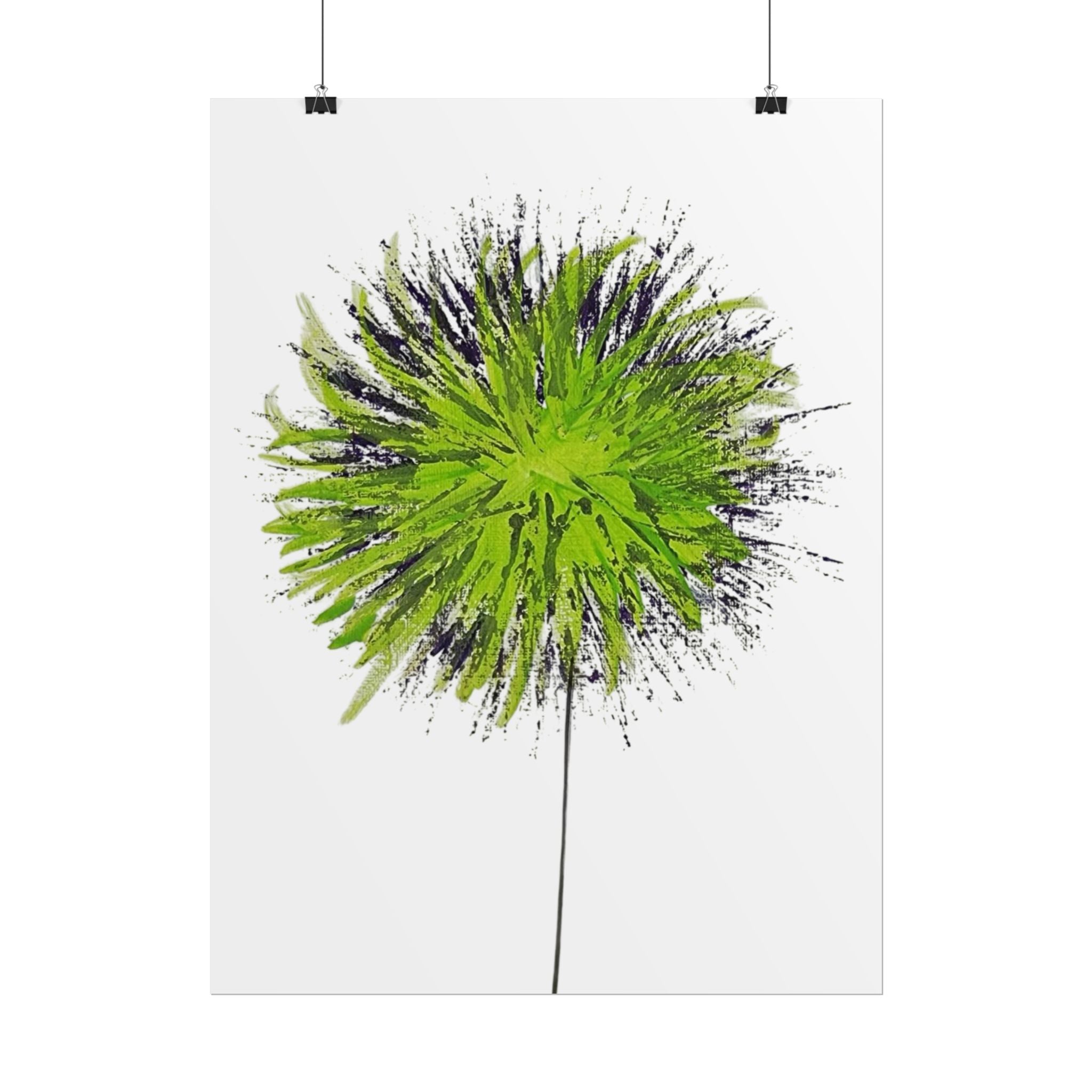 Green Burst Floral Poster — Modern Abstract Dandelion Wall Art (Rolled Poster)