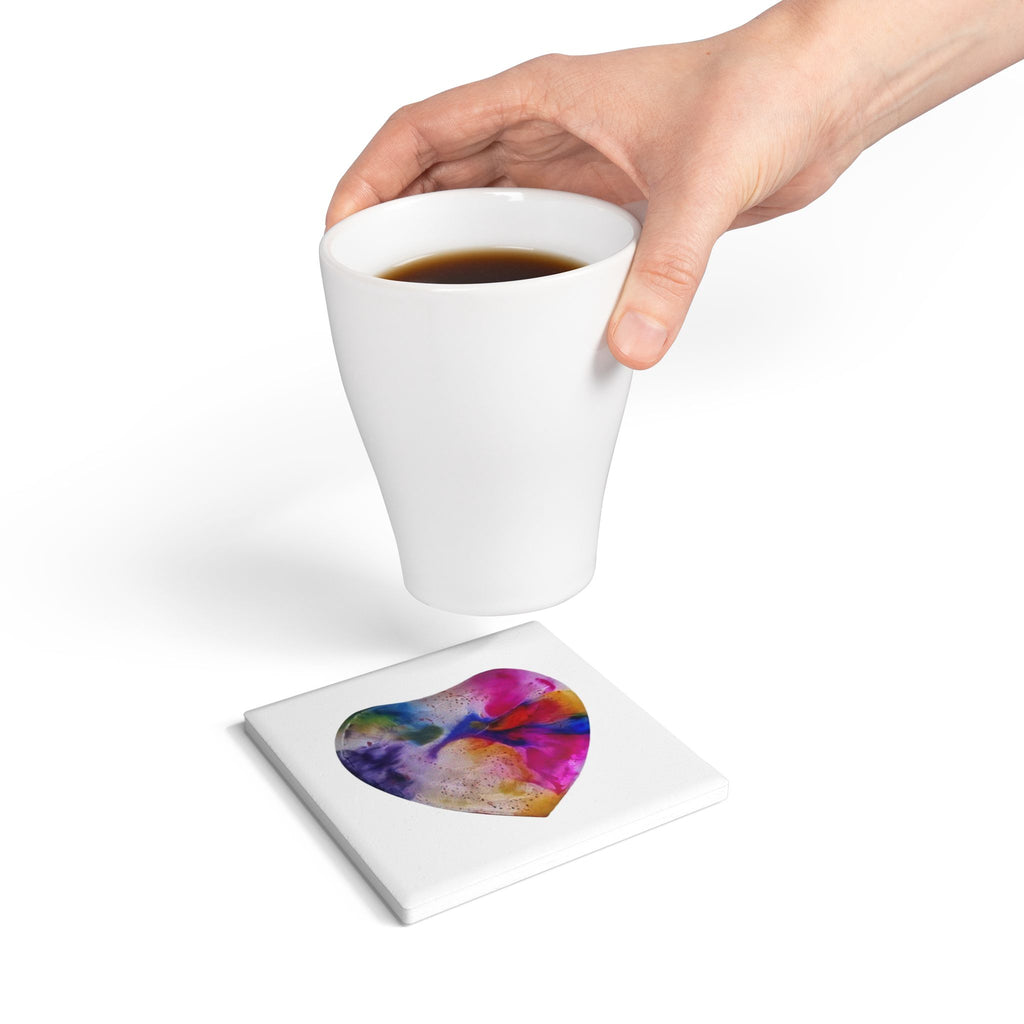 Abstract Watercolor Heart Ceramic Coaster | Colorful Resin Art