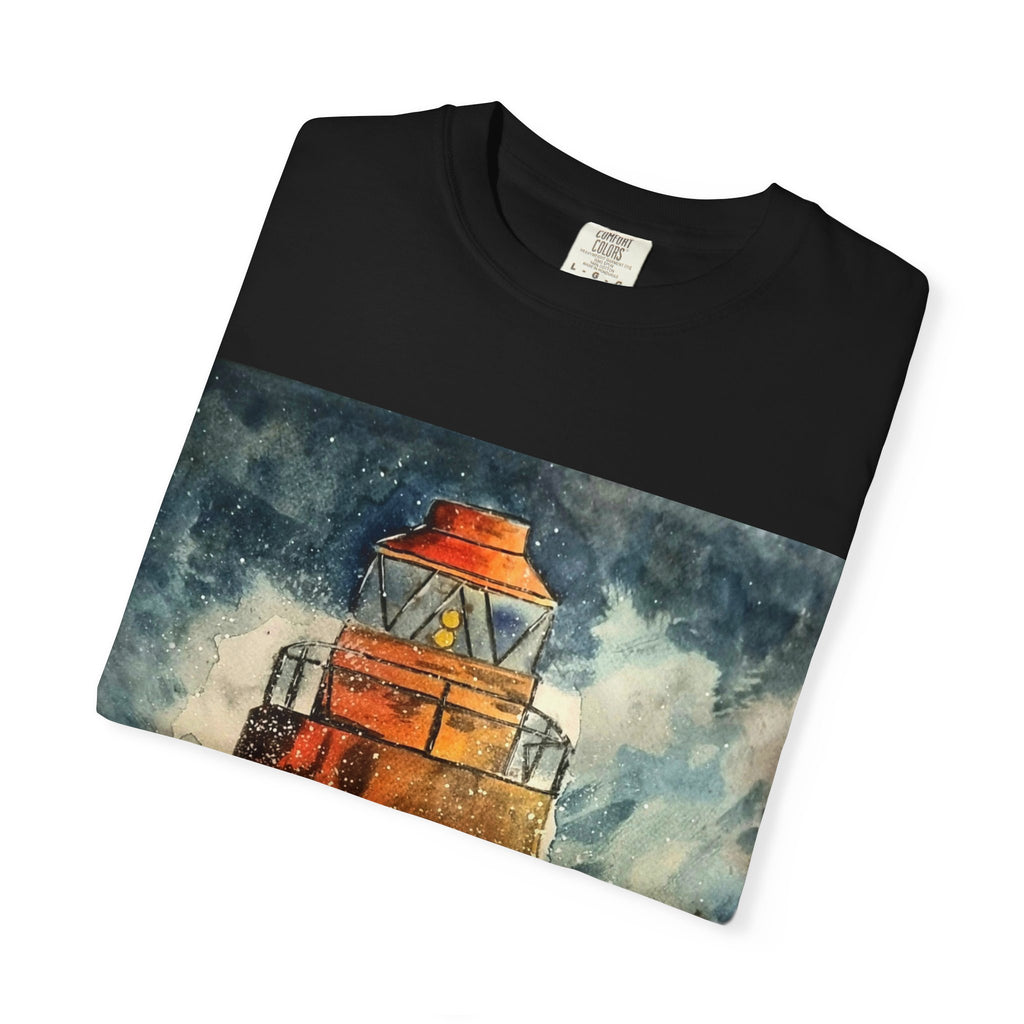 Orange Lighthouse Watercolor T-shirt | Nautical Coastal Art Tee | Beach Lover Gift