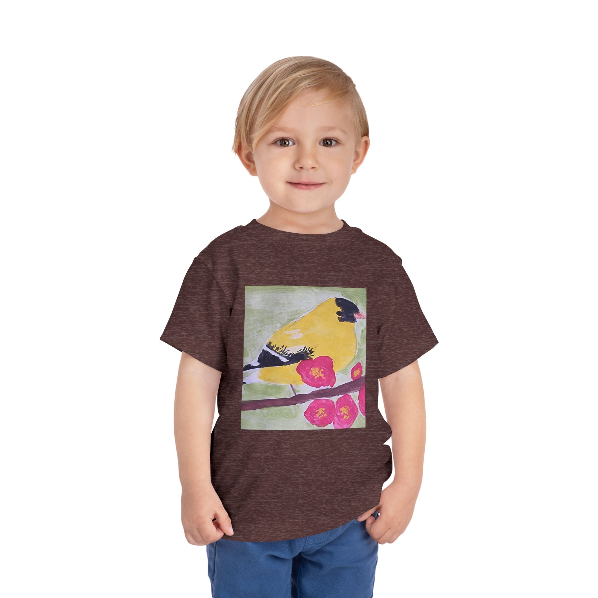 Yellow Goldfinch on Cherry Blossom Branch | Kids Spring Bird Shirt