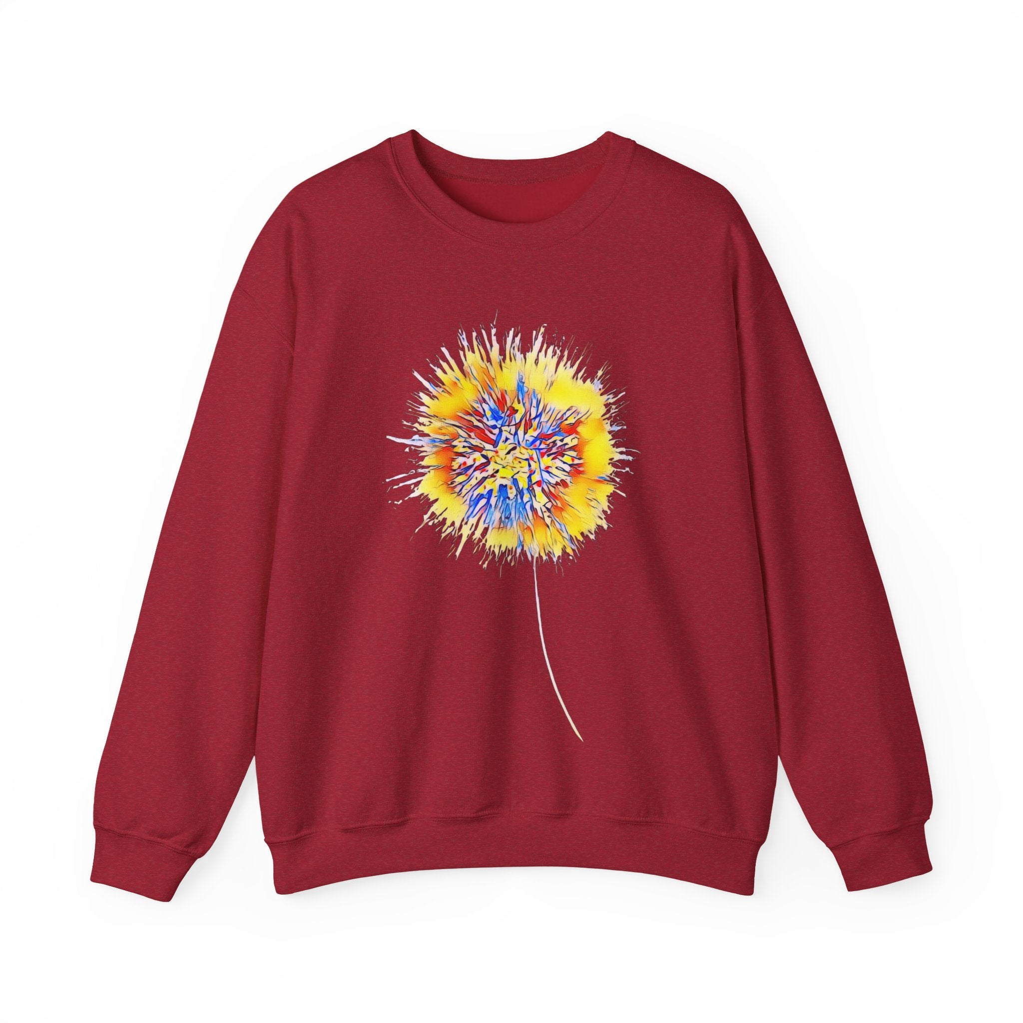 Sunburst Abstract Crewneck Sweatshirt — Colorful Floral Explosion Graphic