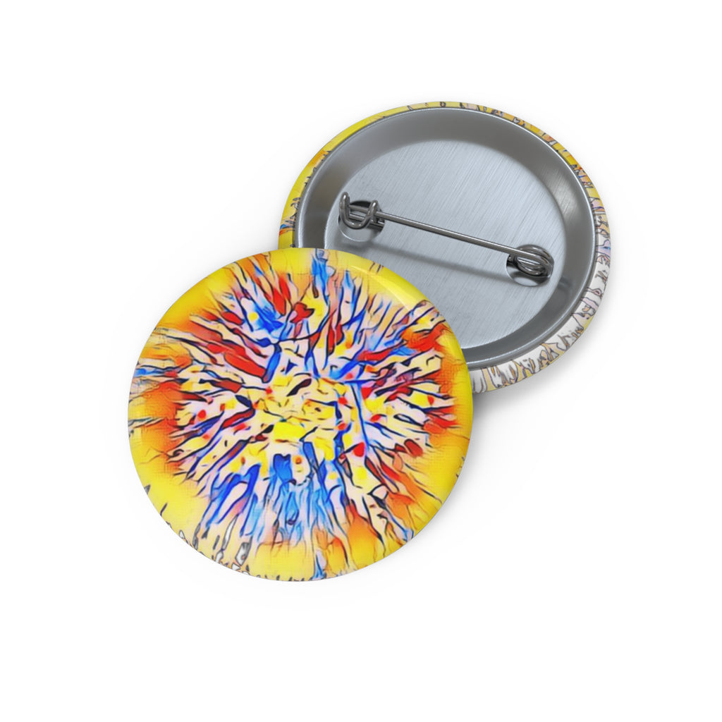 Abstract Sunburst Pin Button — Colorful Tie-Dye Accessory