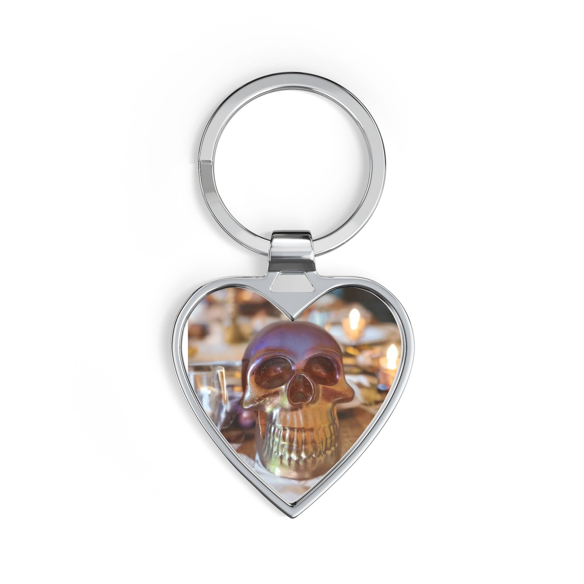 Skull Heart Keychain — Gothic Glass Skull Romantic Keyring