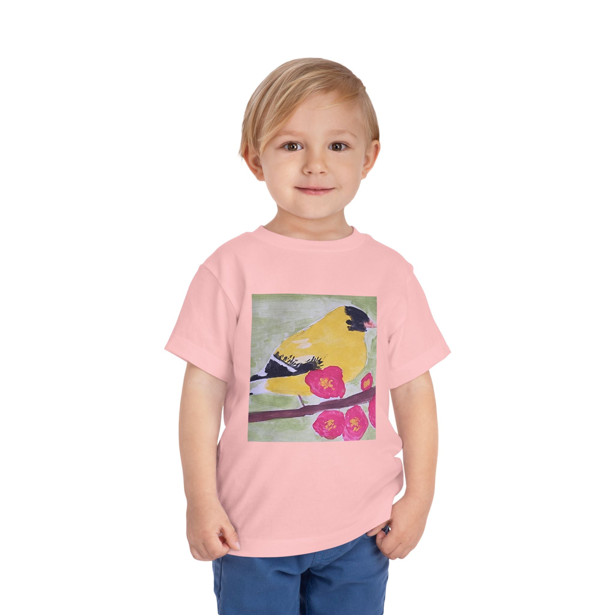 Yellow Goldfinch on Cherry Blossom Branch | Kids Spring Bird Shirt