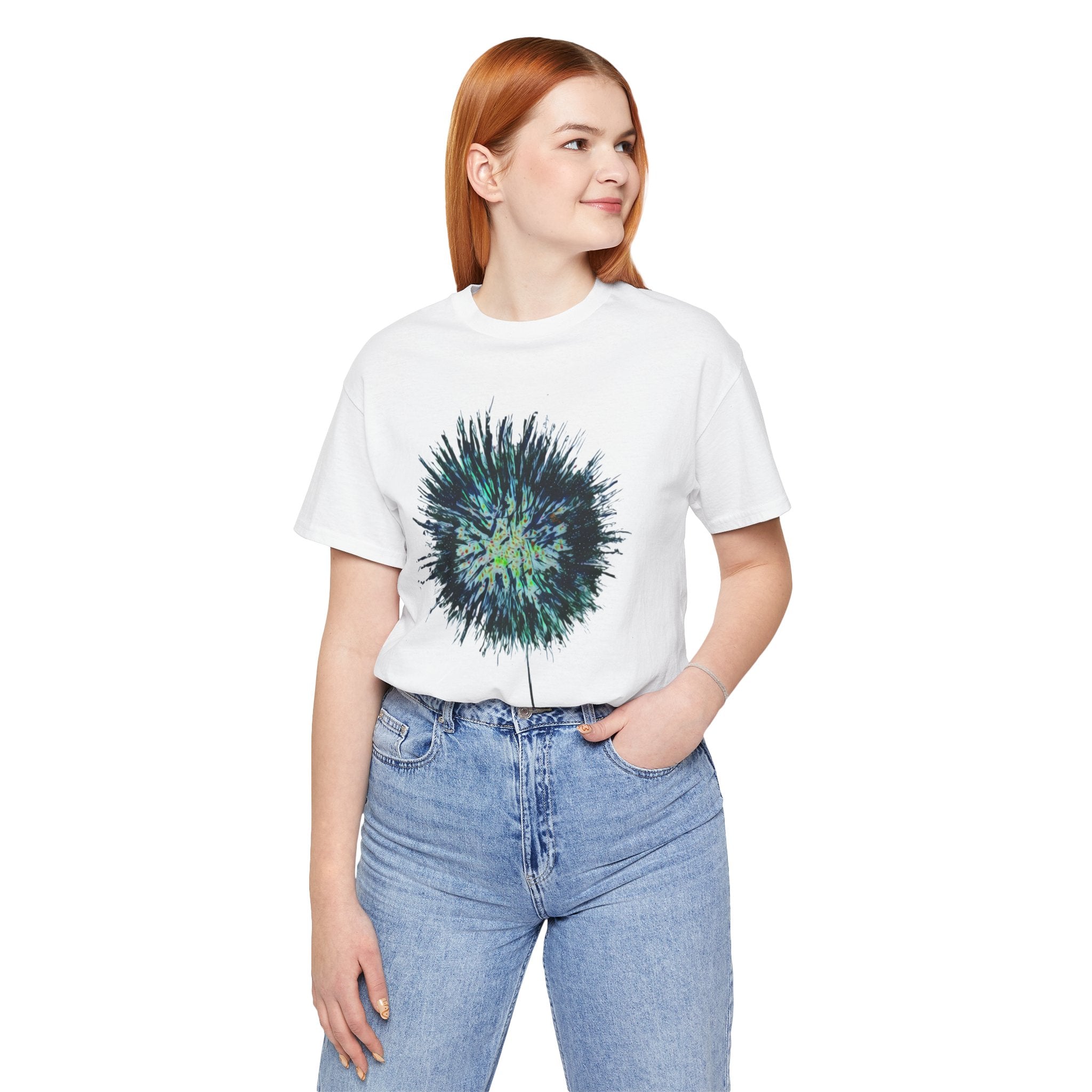 Dandelion Burst Tee — Artistic Blue Green Floral Graphic T-Shirt