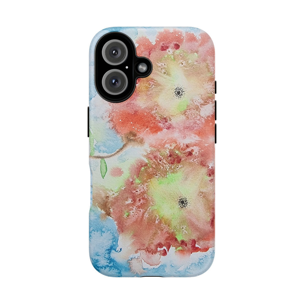 Floral Watercolor Tough Phone Case — Pastel Pink & Blue Protective Cover