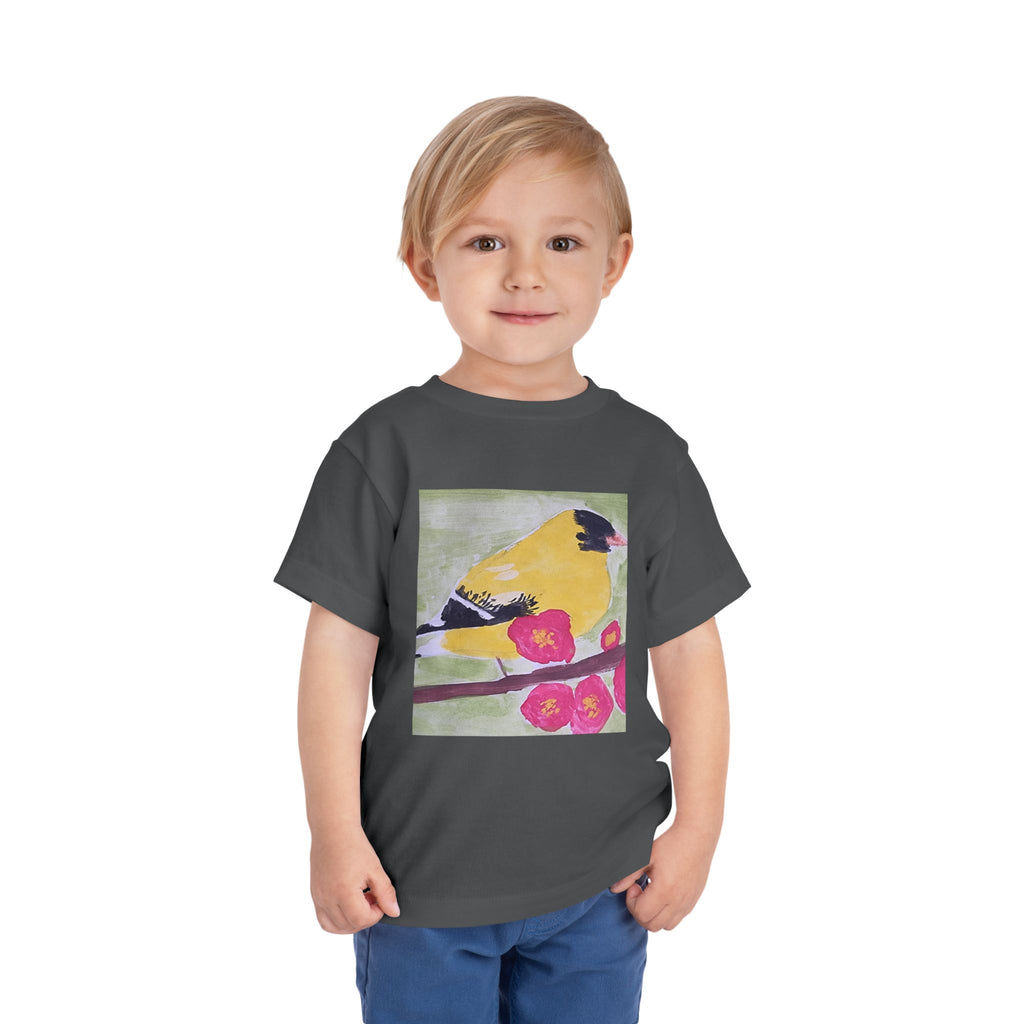 Yellow Goldfinch on Cherry Blossom Branch | Kids Spring Bird Shirt