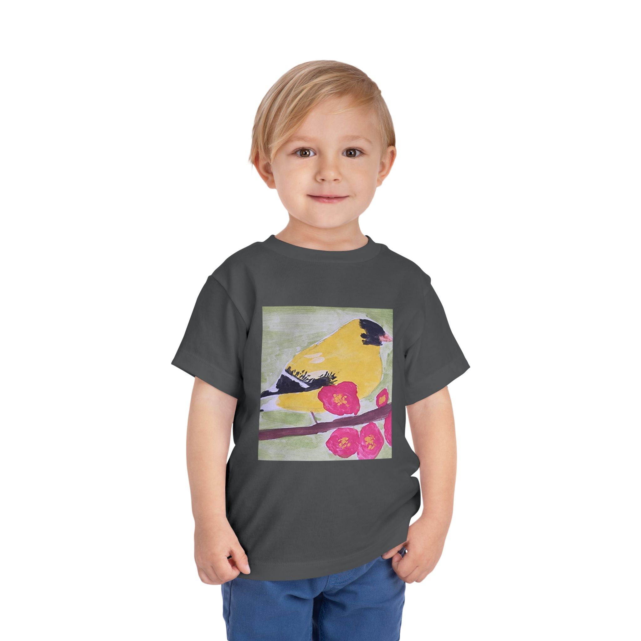 Yellow Goldfinch on Cherry Blossom Branch | Kids Spring Bird Shirt