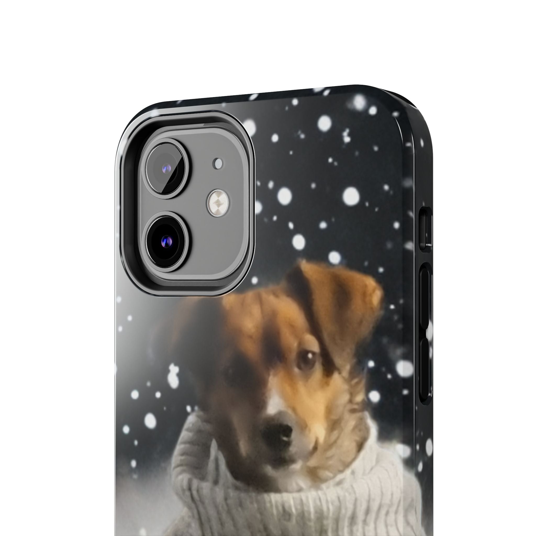 Winter Dog Tough Phone Case | Cute Puppy in Sweater Snowfall Protective Cover | Pet Lover Gift