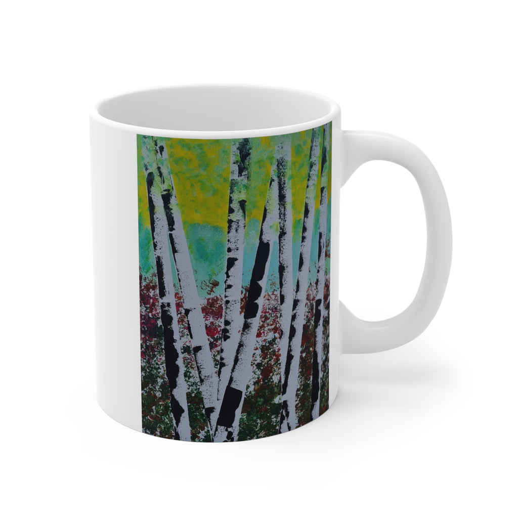 Colorful Abstract Birch Trees Mug | 11oz Coffee Cup | Artistic Nature Design Gift