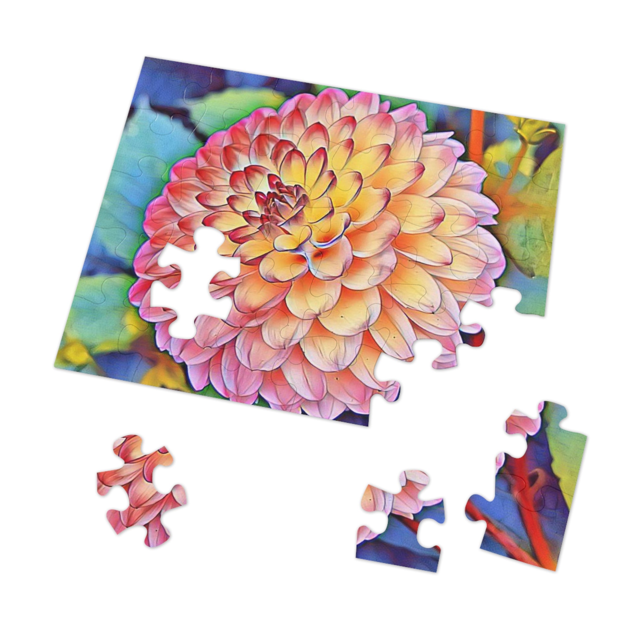 Floral Dahlia Jigsaw Puzzle with Tin — 500-Piece Vibrant Flower Puzzle Gift