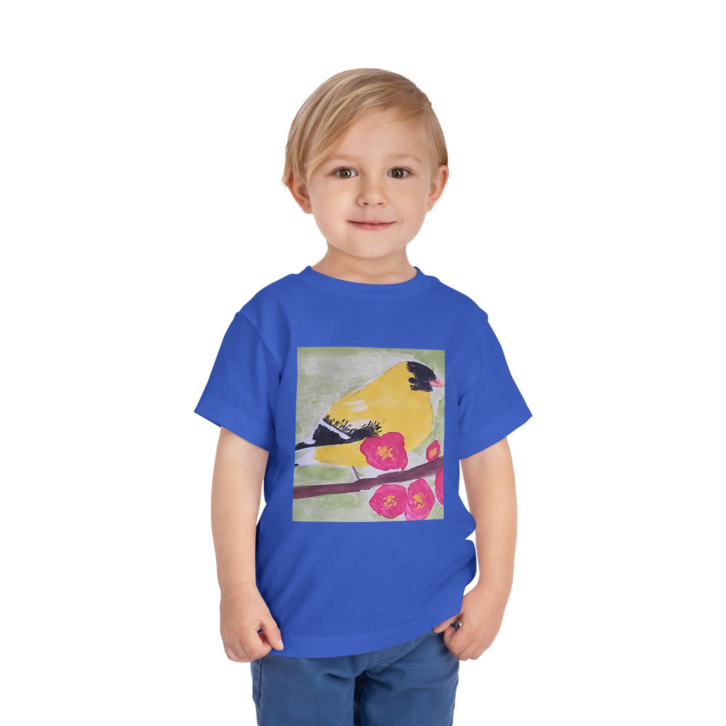 Yellow Goldfinch on Cherry Blossom Branch | Kids Spring Bird Shirt