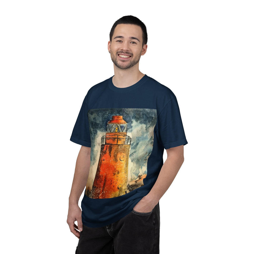 Orange Lighthouse Watercolor T-shirt | Nautical Coastal Art Tee | Beach Lover Gift