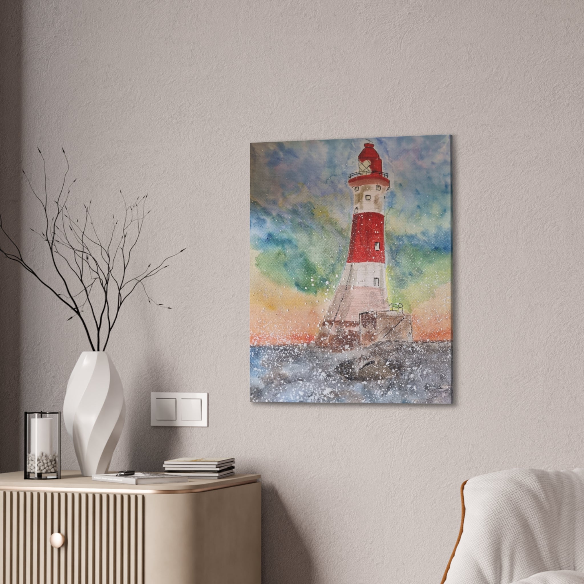 Eastbourne Lighthouse Watercolor,  Canvas Print — Coastal Nautical Wall Art