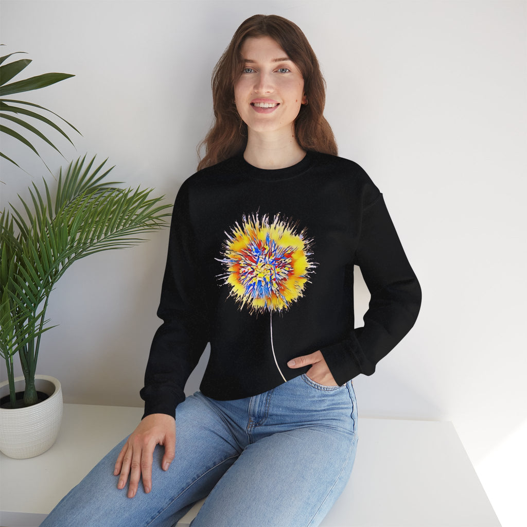 Sunburst Abstract Crewneck Sweatshirt — Colorful Floral Explosion Graphic
