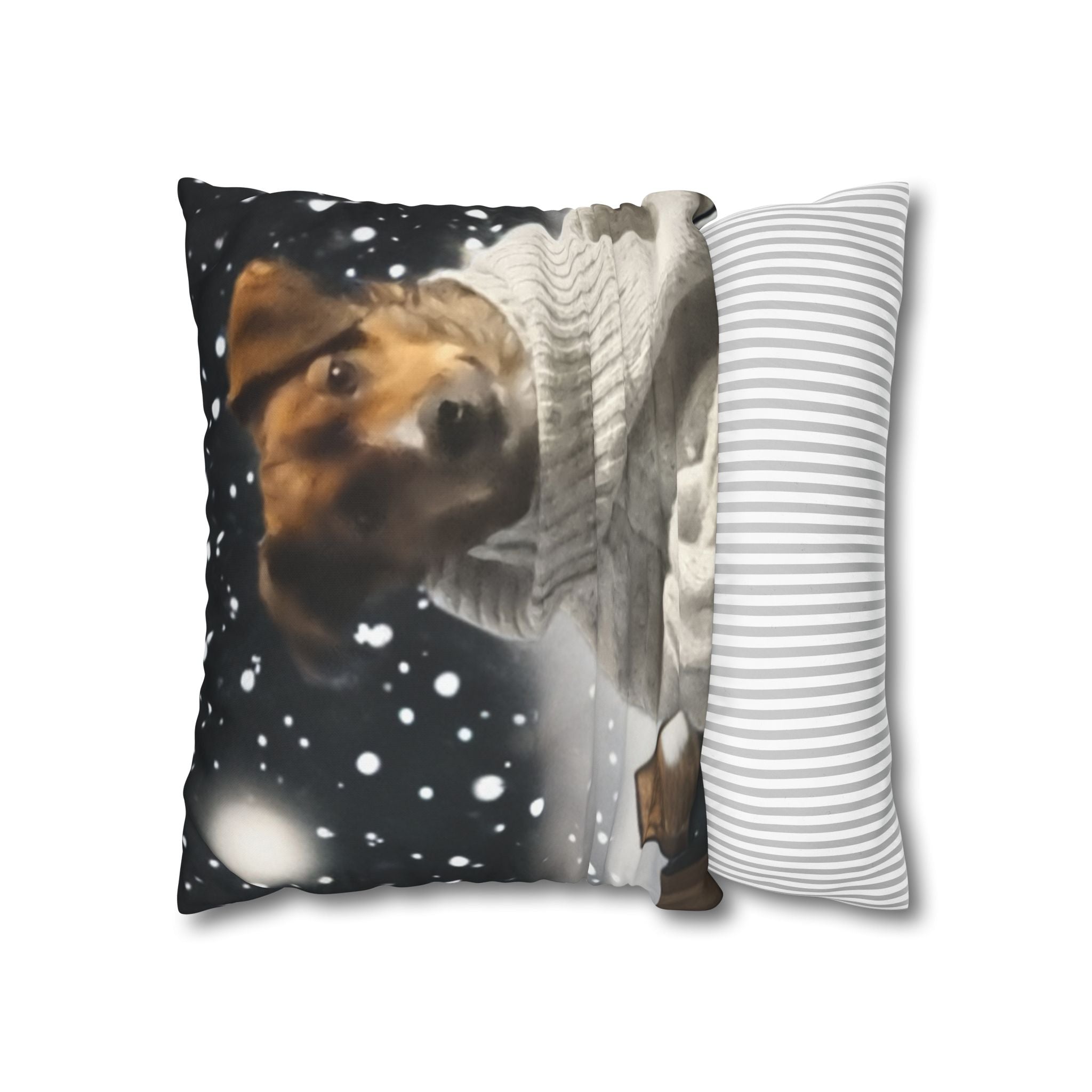 Cozy Winter Dog Pillowcase – Jack Russell/Dacshund in Sweater Snowy Throw Pillow Cover