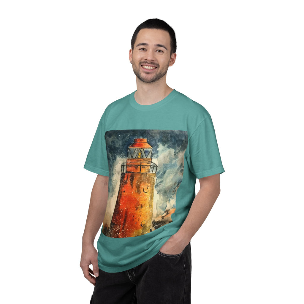 Orange Lighthouse Watercolor T-shirt | Nautical Coastal Art Tee | Beach Lover Gift