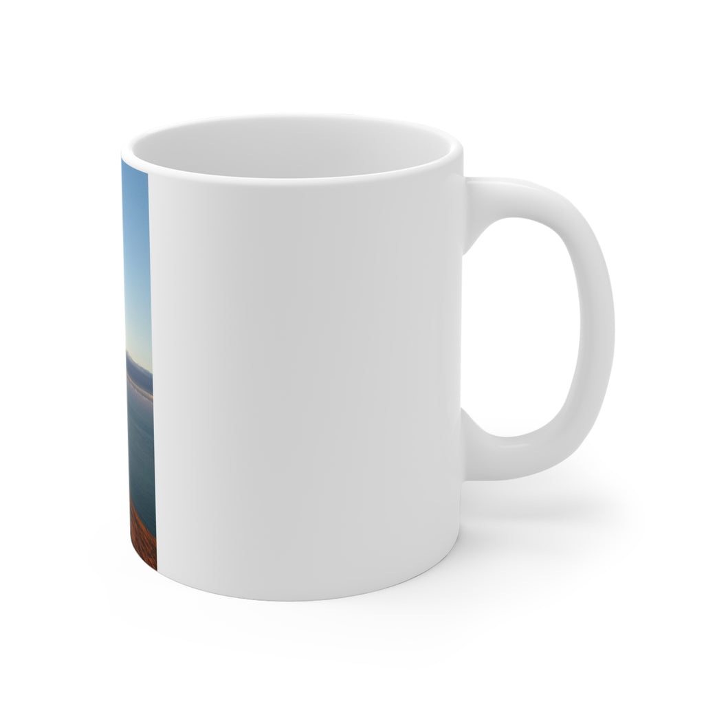 Scenic Cliffside Sunrise Mug | 11oz Coastal Landscape Coffee Cup | Nature Gift