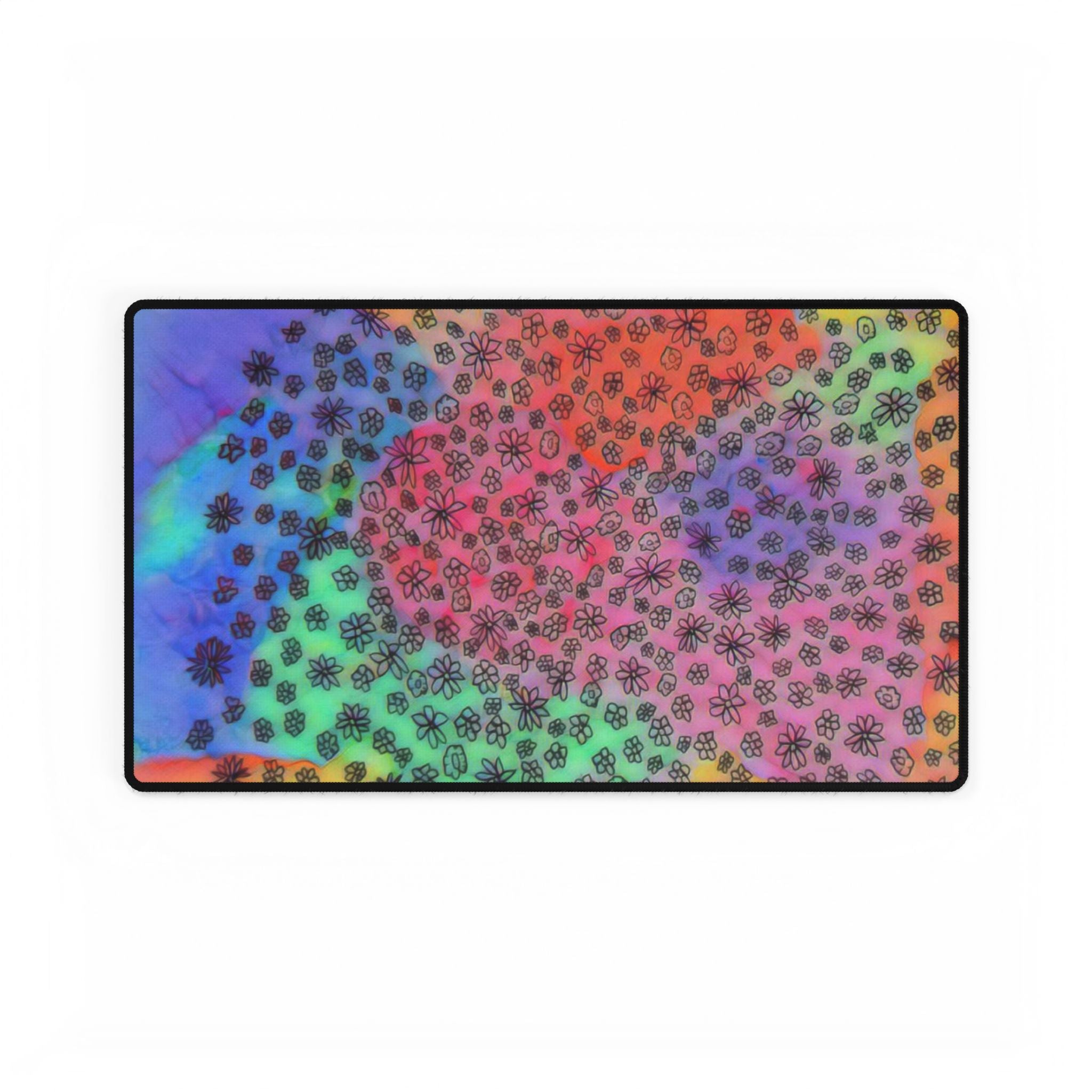 Rainbow Floral Desk Mat — Colorful Tie-Dye Mouse Pad Desk Mat
