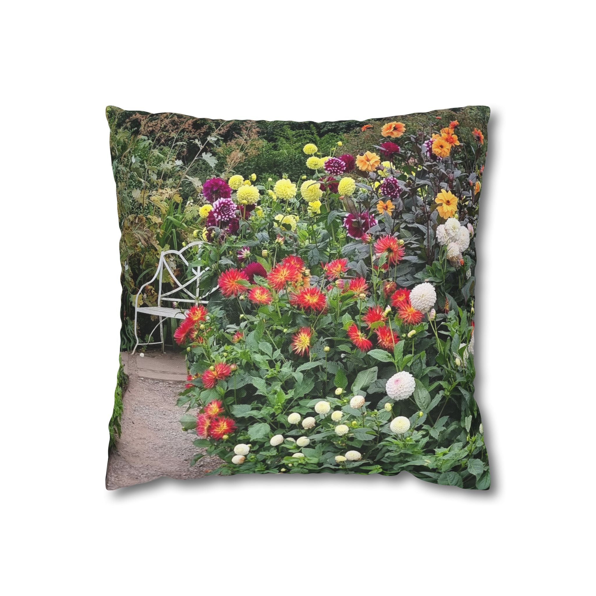 Floral Garden Pillowcase — Colorful Cottage Flowers Square Throw Pillow Cover