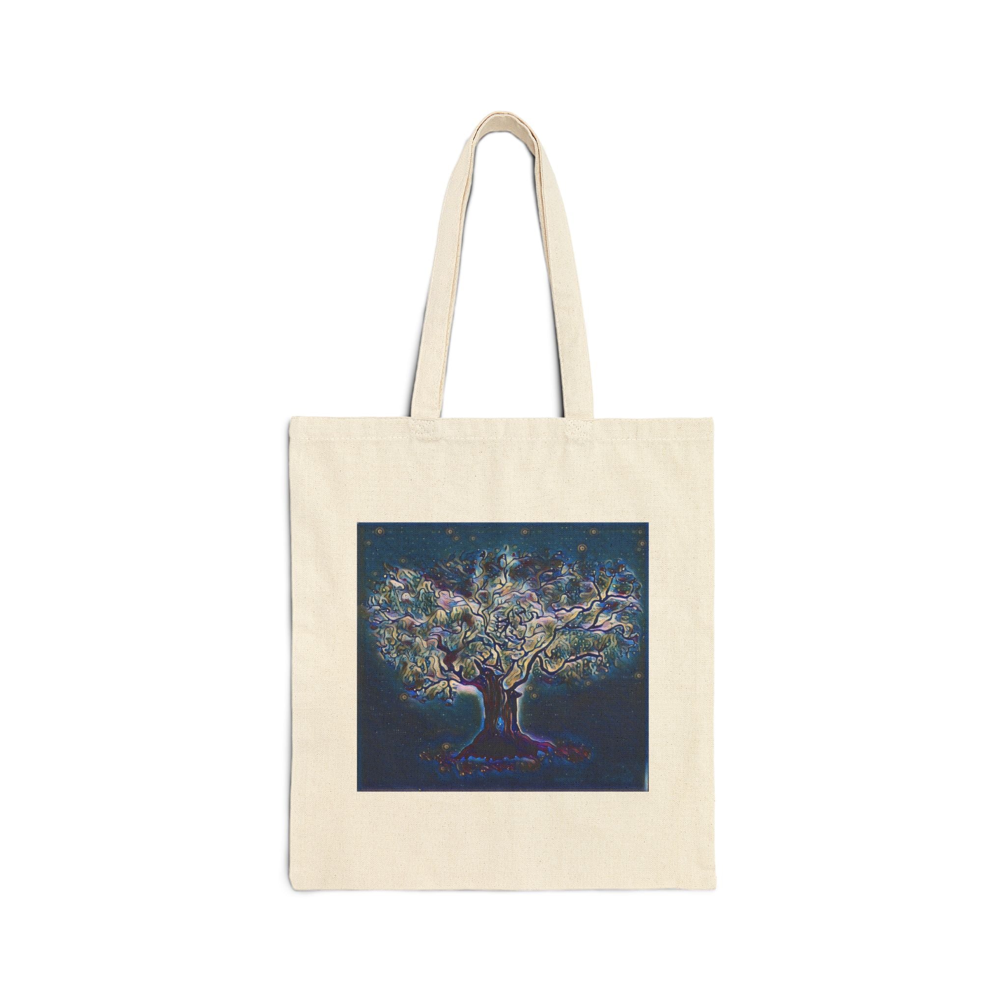 Canvas Tote Bag — Starry Tree of Life Art Tote (Boho Spiritual Eco Shopper)