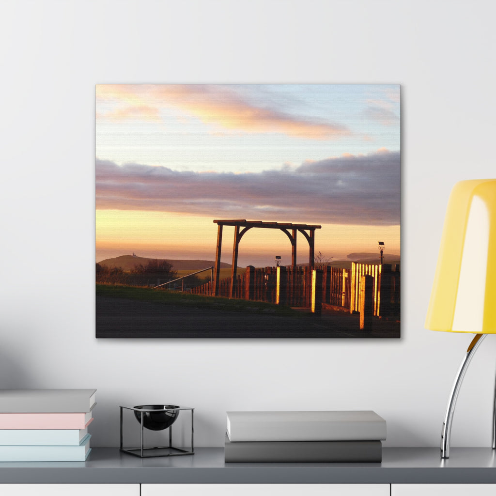 Sunset Pergola Canvas Wall Art — Coastal Sunset Stretched Canvas