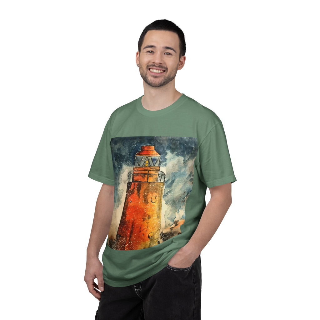 Orange Lighthouse Watercolor T-shirt | Nautical Coastal Art Tee | Beach Lover Gift