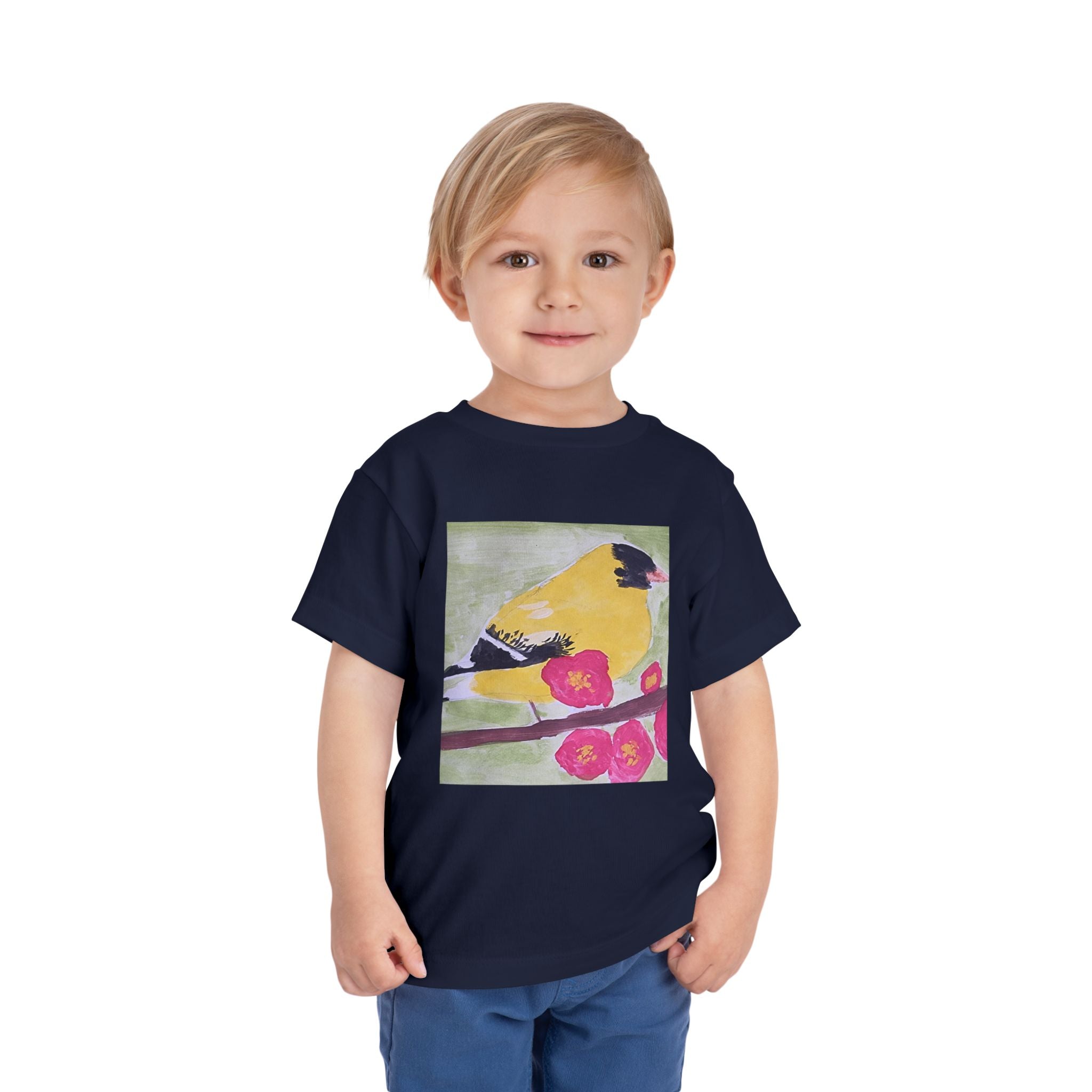 Yellow Goldfinch on Cherry Blossom Branch | Kids Spring Bird Shirt