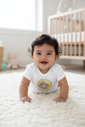 Infant Bodysuit with Bright Sunburst Floral Graphic — Colorful Baby Onesie