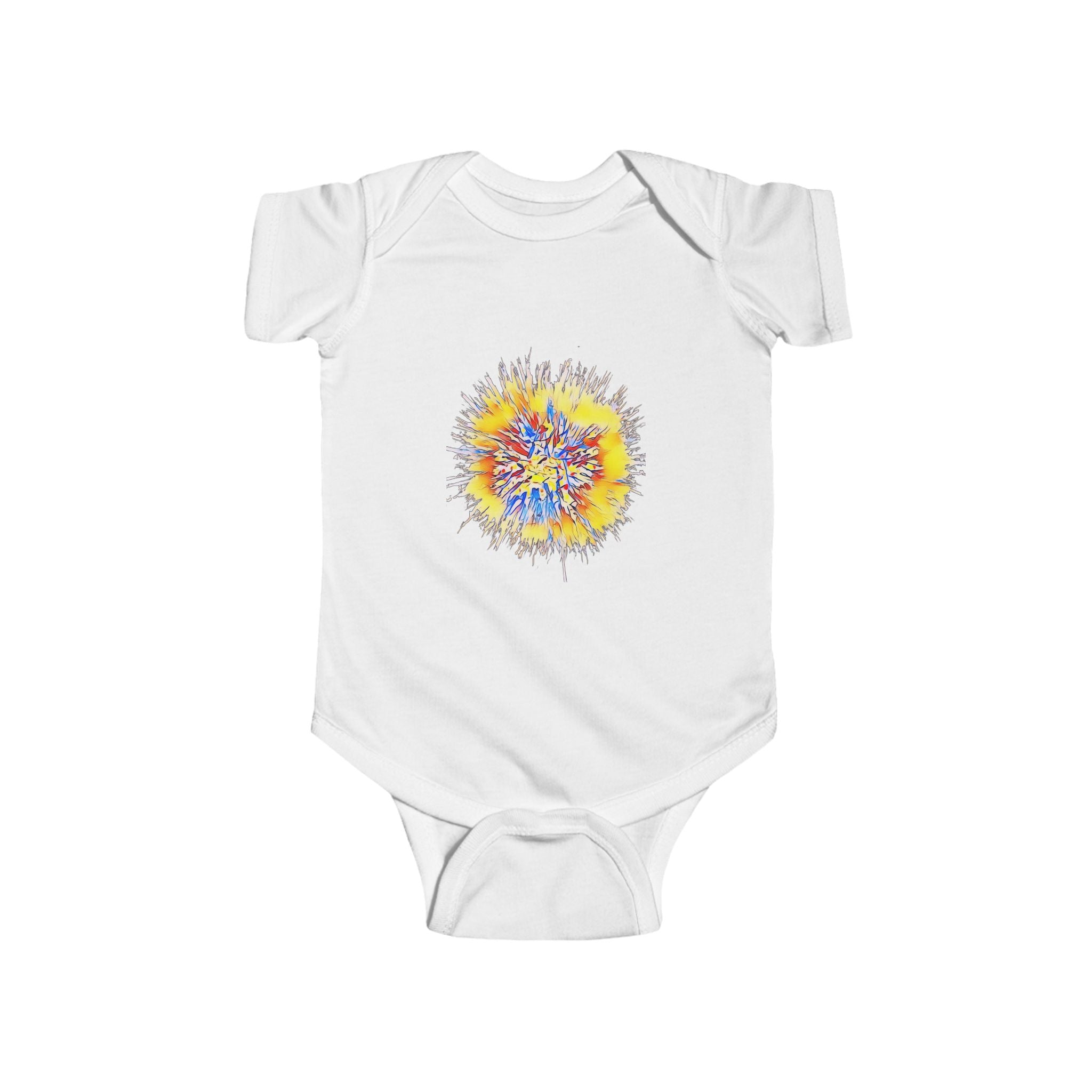 Infant Bodysuit with Bright Sunburst Floral Graphic — Colorful Baby Onesie