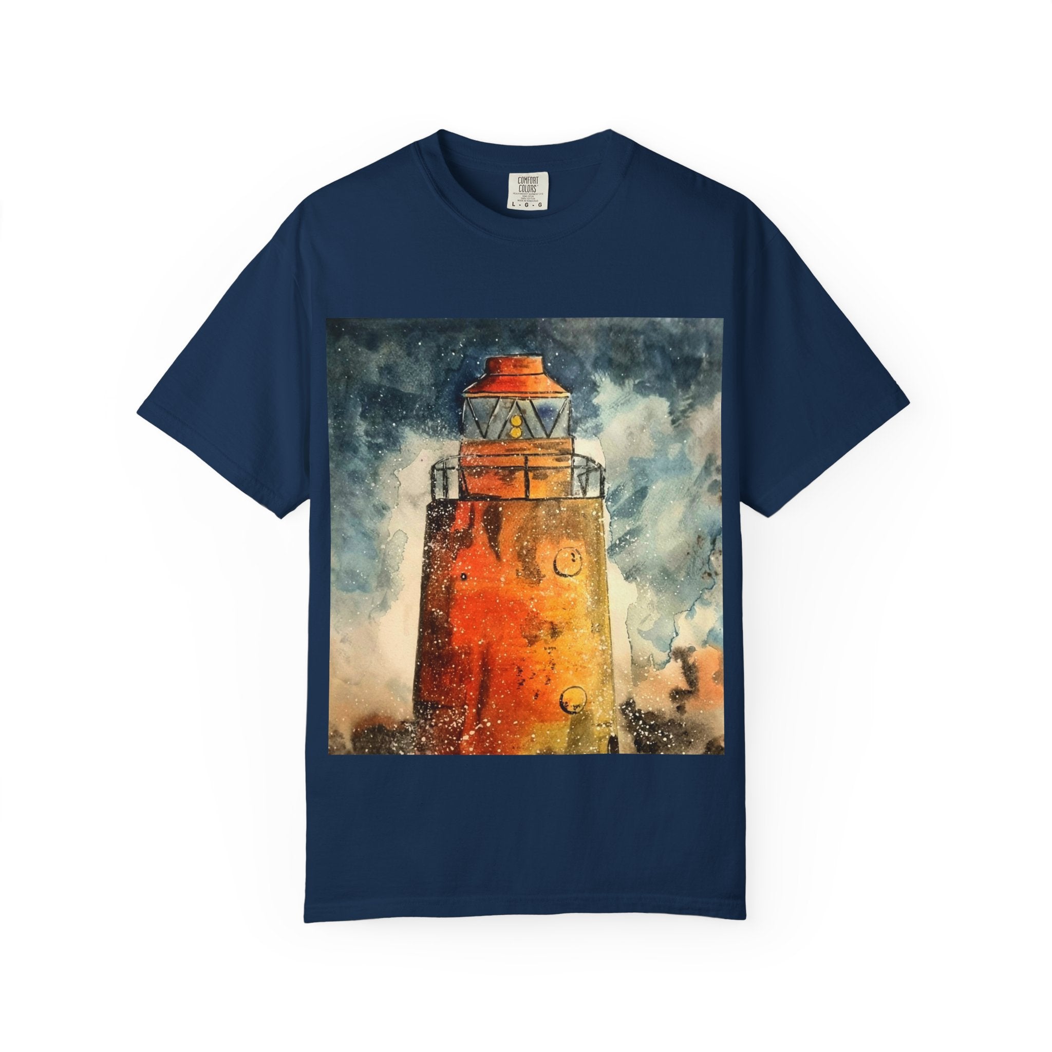 Orange Lighthouse Watercolor T-shirt | Nautical Coastal Art Tee | Beach Lover Gift