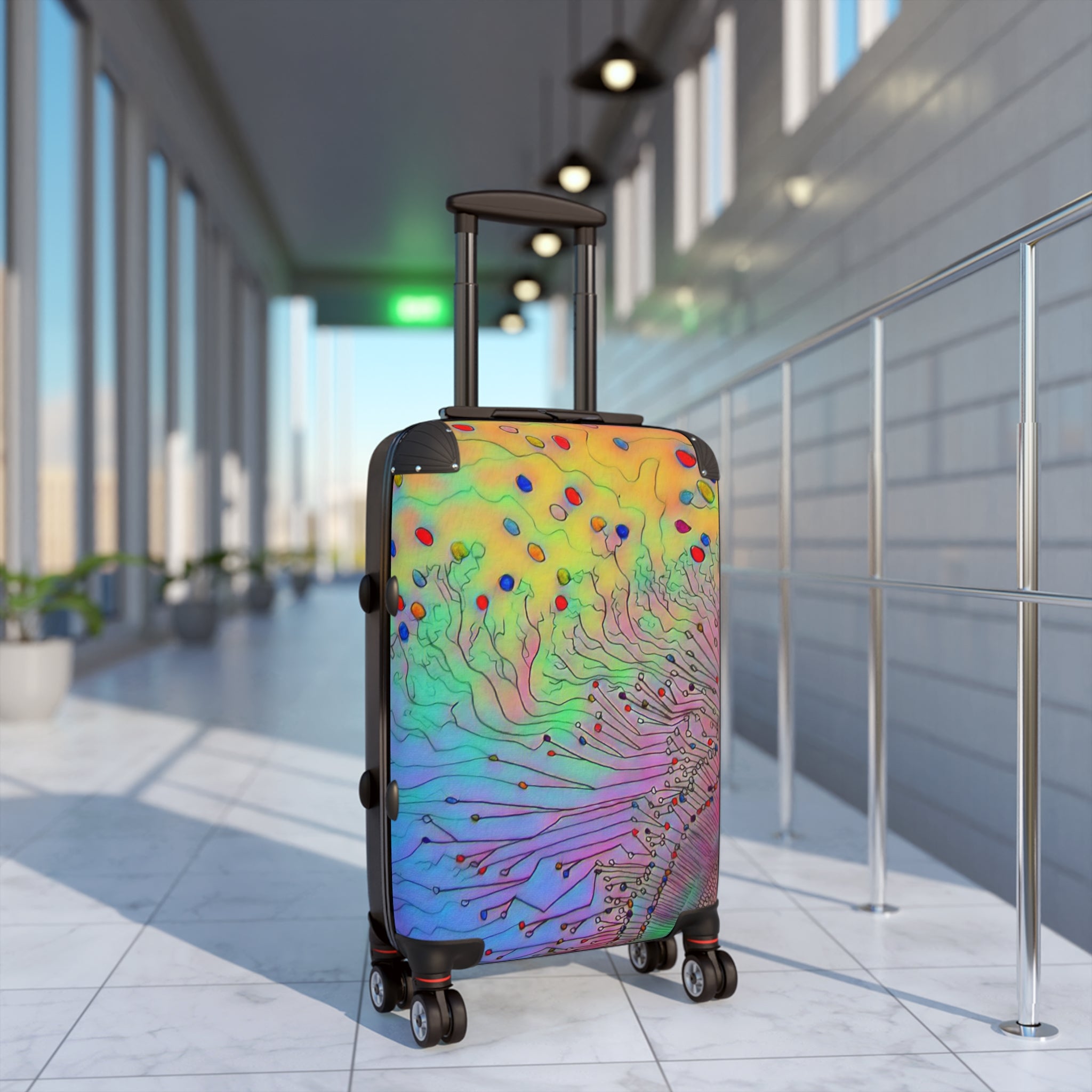 Colorful Dandelion Suitcase – Rainbow Floral Carry-On for Travelers