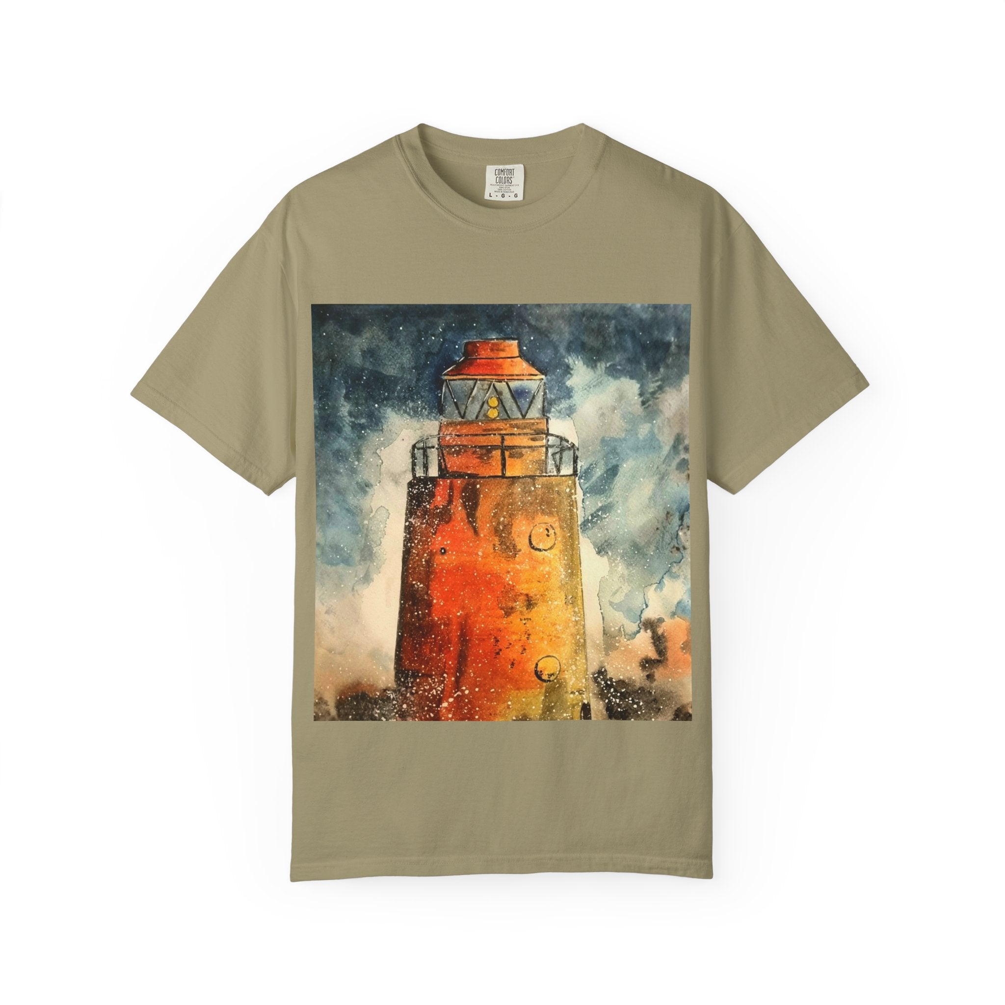 Orange Lighthouse Watercolor T-shirt | Nautical Coastal Art Tee | Beach Lover Gift