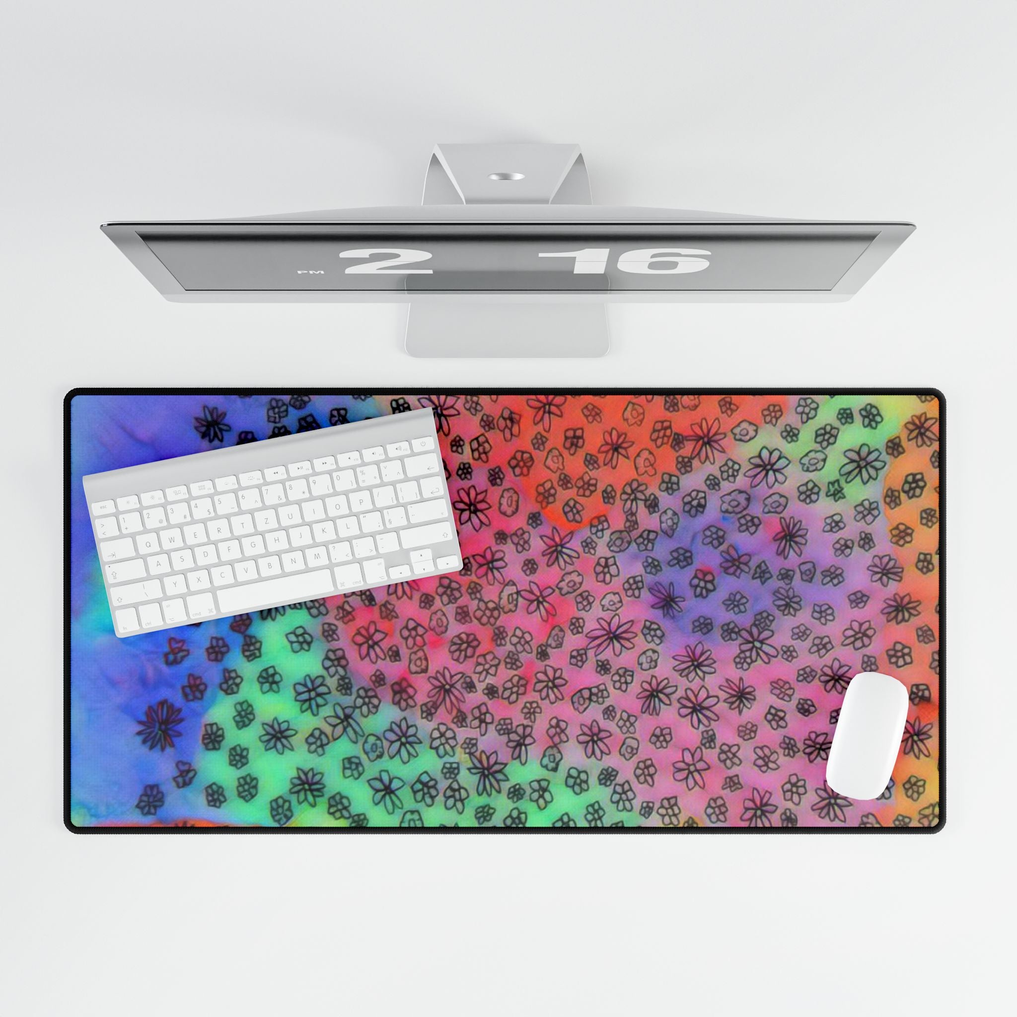 Rainbow Floral Desk Mat — Colorful Tie-Dye Mouse Pad Desk Mat